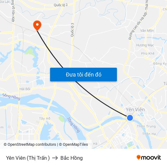 Yên Viên (Thị Trấn ) to Bắc Hồng map