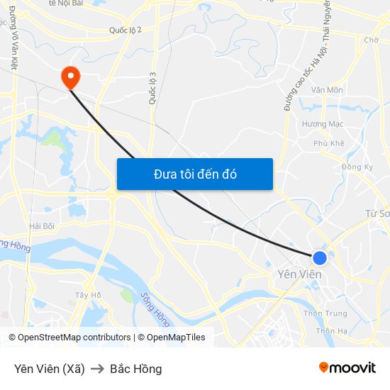 Yên Viên (Xã) to Bắc Hồng map