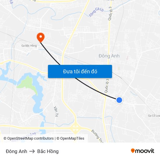 Đông Anh to Bắc Hồng map