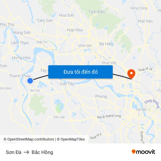 Sơn Đà to Bắc Hồng map