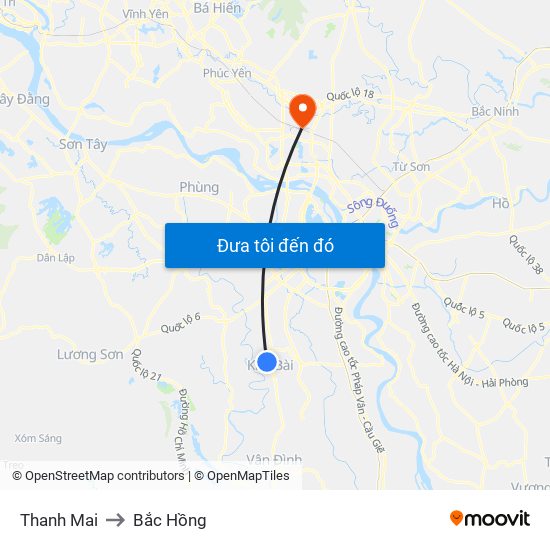 Thanh Mai to Bắc Hồng map