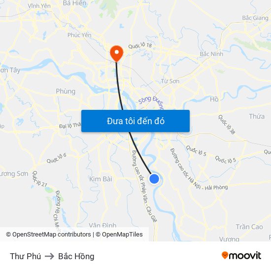 Thư Phú to Bắc Hồng map