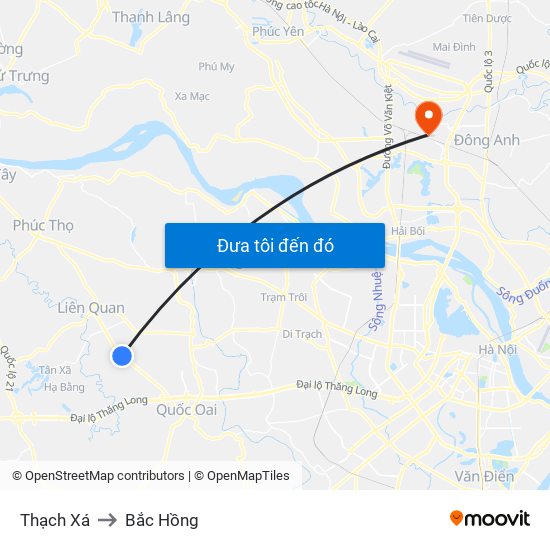 Thạch Xá to Bắc Hồng map