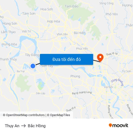 Thụy An to Bắc Hồng map