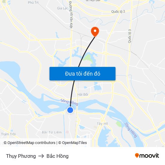 Thụy Phương to Bắc Hồng map