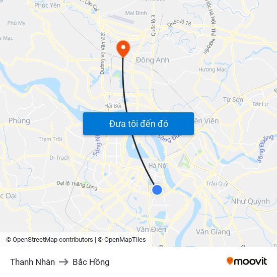 Thanh Nhàn to Bắc Hồng map