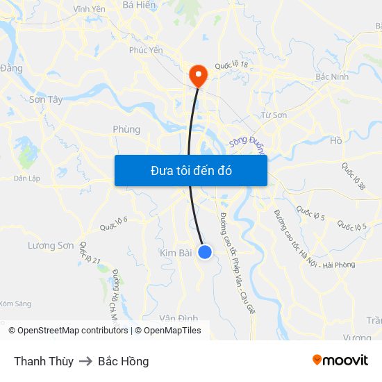 Thanh Thùy to Bắc Hồng map