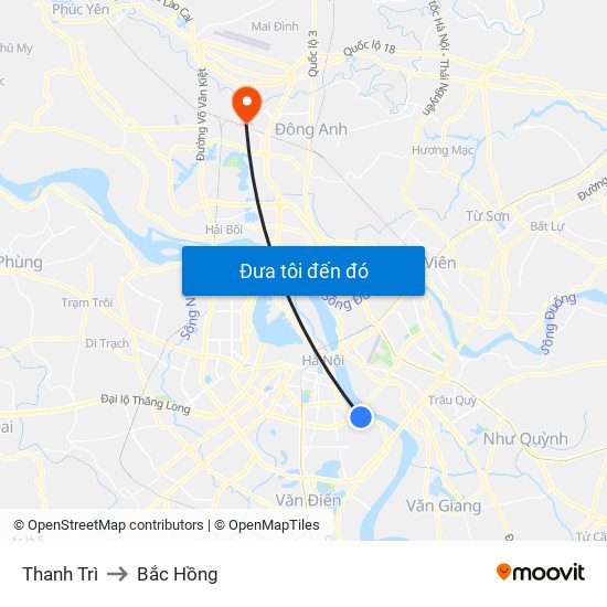 Thanh Trì to Bắc Hồng map