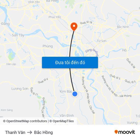 Thanh Văn to Bắc Hồng map
