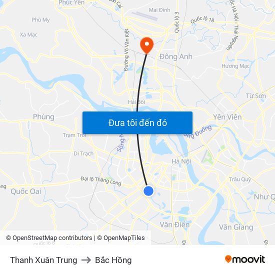 Thanh Xuân Trung to Bắc Hồng map