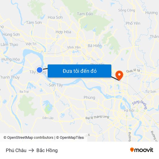 Phú Châu to Bắc Hồng map