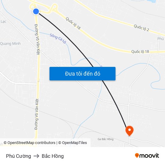 Phú Cường to Bắc Hồng map