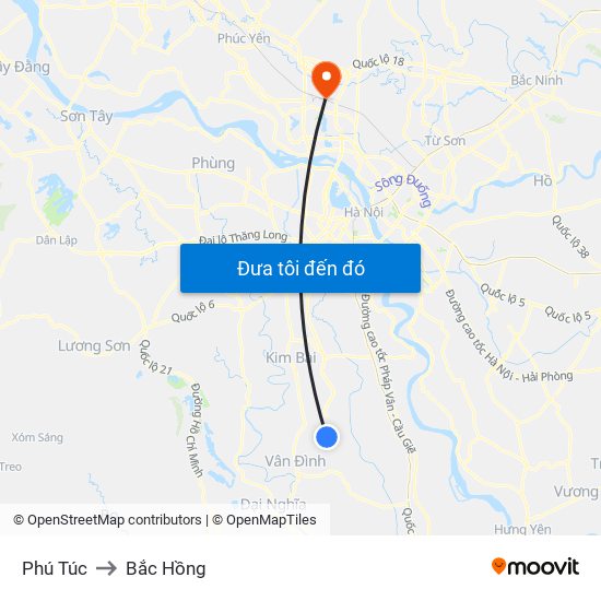 Phú Túc to Bắc Hồng map