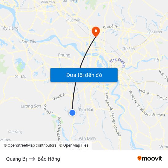 Quảng Bị to Bắc Hồng map