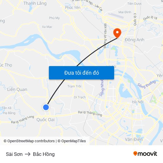 Sài Sơn to Bắc Hồng map