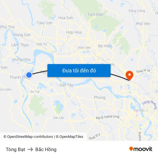 Tòng Bạt to Bắc Hồng map