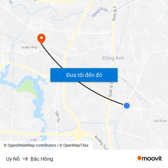 Uy Nỗ to Bắc Hồng map