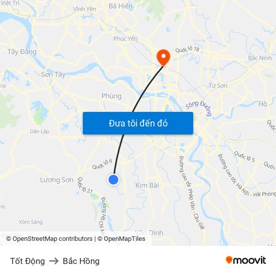 Tốt Động to Bắc Hồng map