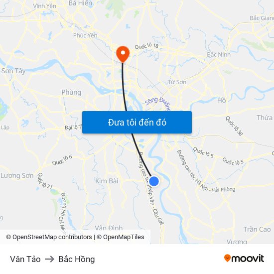 Vân Tảo to Bắc Hồng map