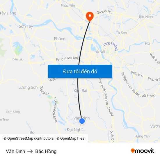 Vân Đình to Bắc Hồng map