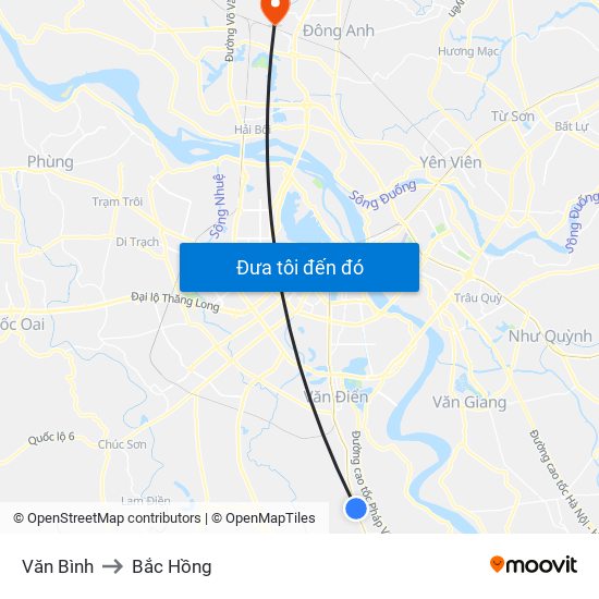 Văn Bình to Bắc Hồng map