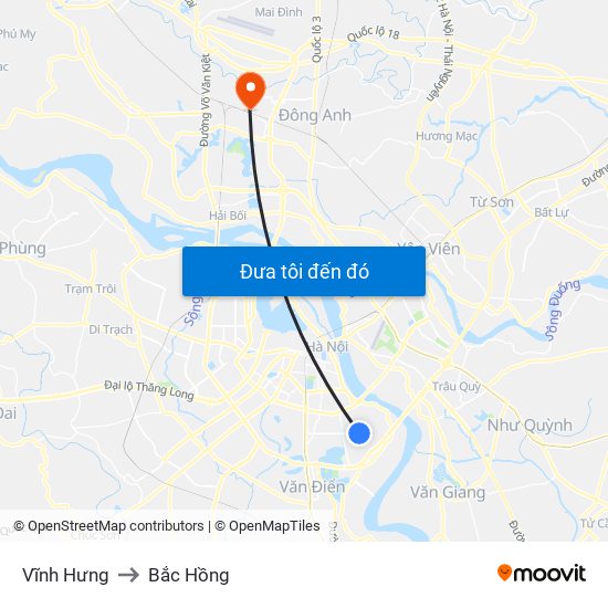 Vĩnh Hưng to Bắc Hồng map