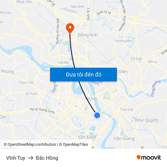 Vĩnh Tuy to Bắc Hồng map