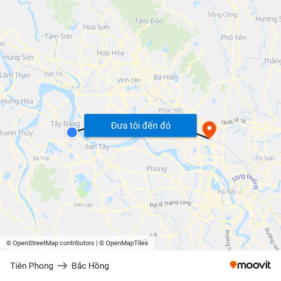 Tiên Phong to Bắc Hồng map