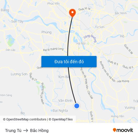 Trung Tú to Bắc Hồng map