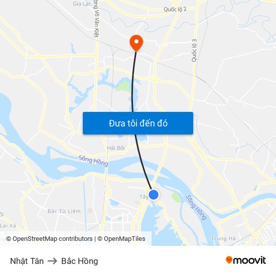 Nhật Tân to Bắc Hồng map