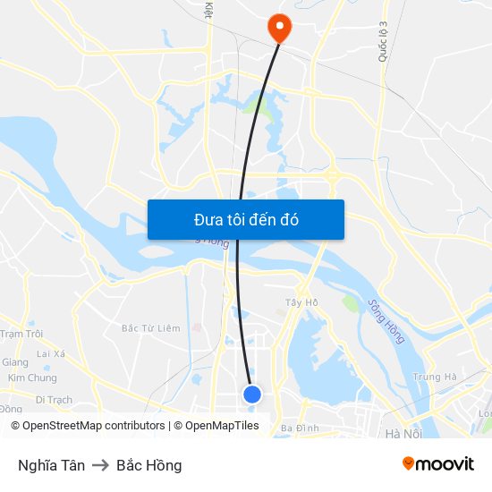 Nghĩa Tân to Bắc Hồng map