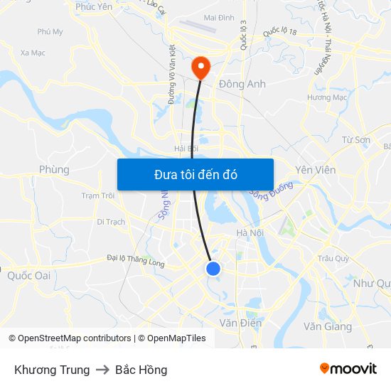 Khương Trung to Bắc Hồng map