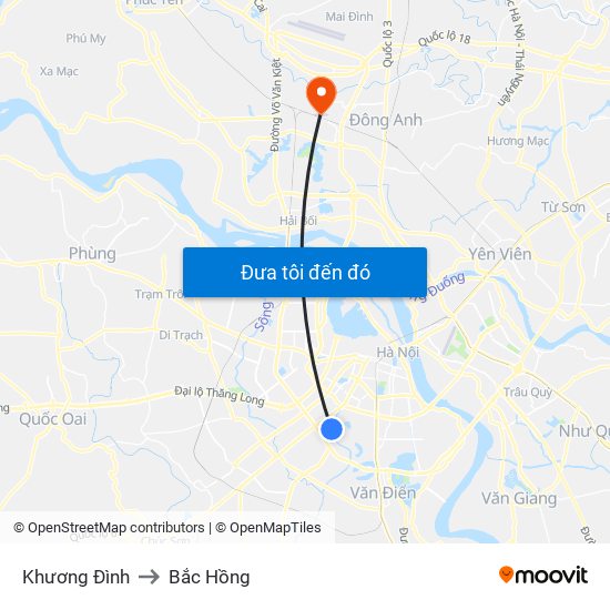 Khương Đình to Bắc Hồng map