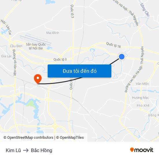 Kim Lũ to Bắc Hồng map