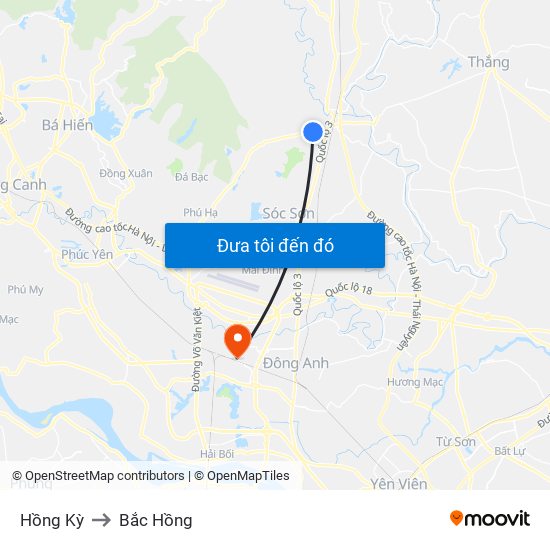 Hồng Kỳ to Bắc Hồng map