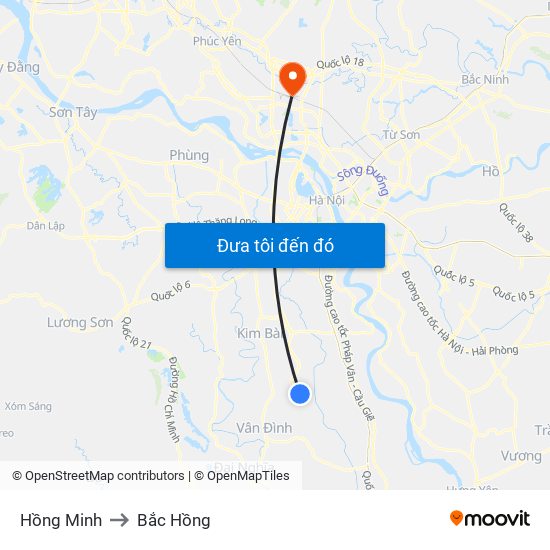 Hồng Minh to Bắc Hồng map