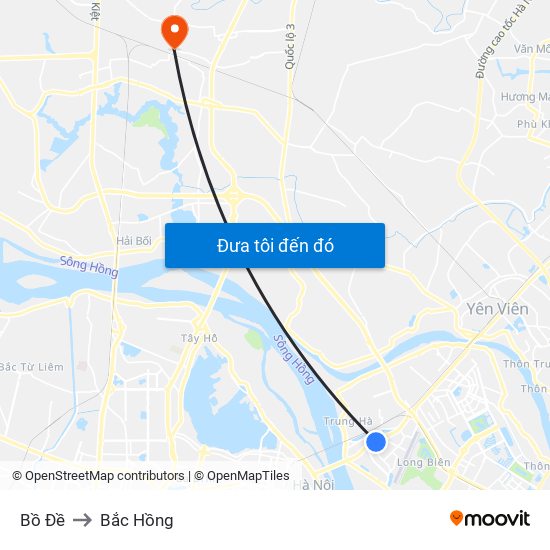 Bồ Đề to Bắc Hồng map