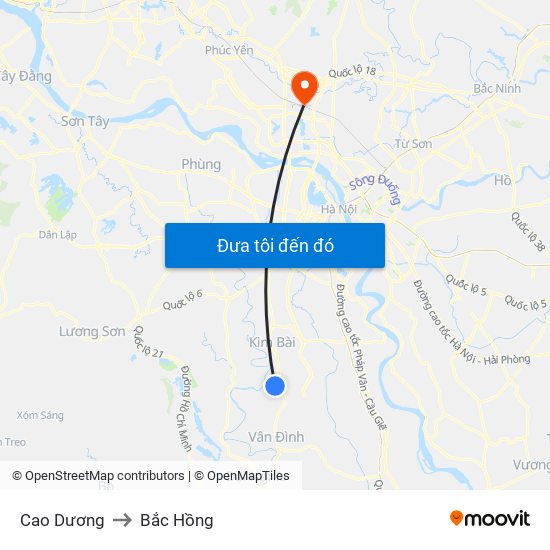 Cao Dương to Bắc Hồng map