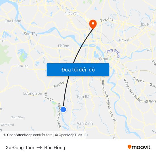 Xã Đồng Tâm to Bắc Hồng map