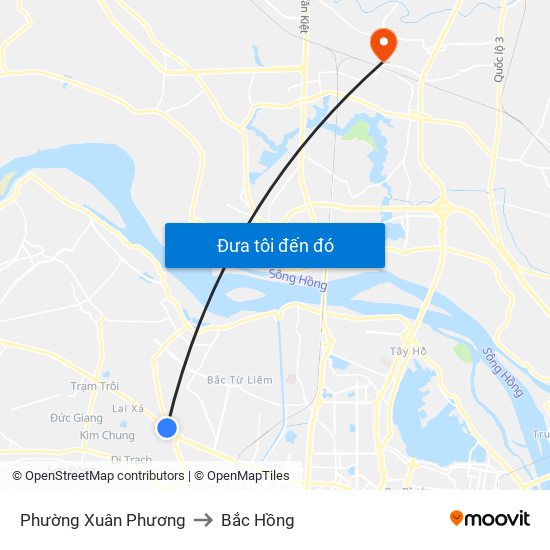 Phường Xuân Phương to Bắc Hồng map