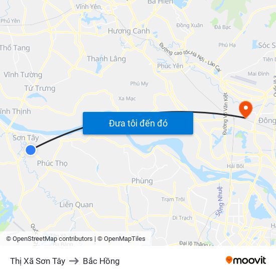Thị Xã Sơn Tây to Bắc Hồng map