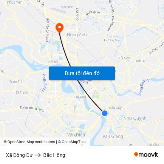 Xã Đông Dư to Bắc Hồng map