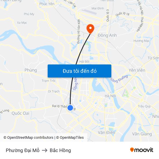 Phường Đại Mỗ to Bắc Hồng map