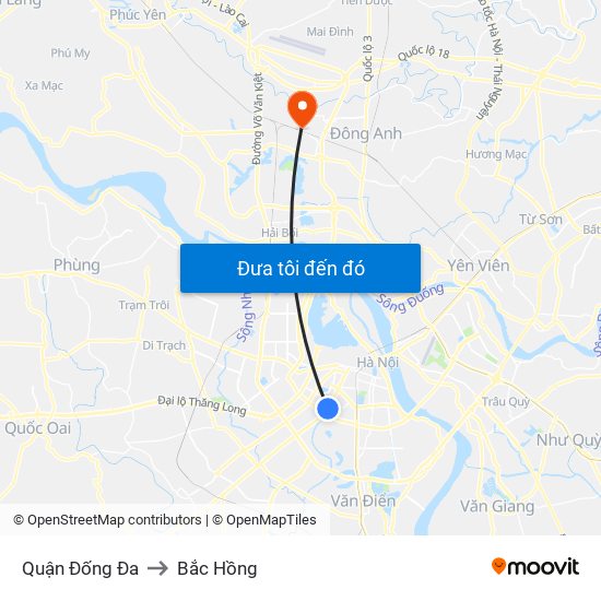 Quận Đống Đa to Bắc Hồng map