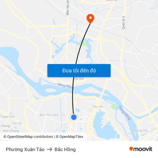 Phường Xuân Tảo to Bắc Hồng map