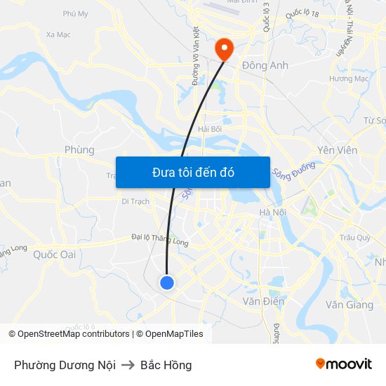Phường Dương Nội to Bắc Hồng map