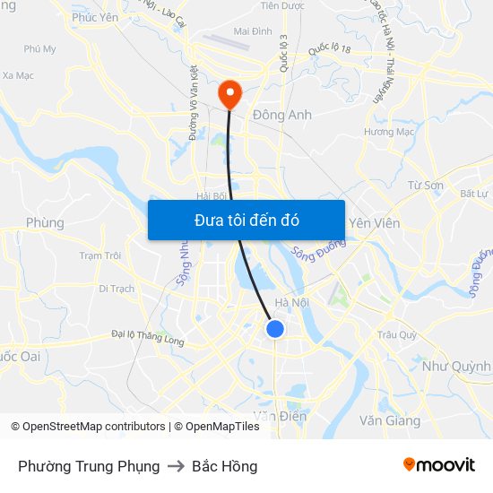 Phường Trung Phụng to Bắc Hồng map