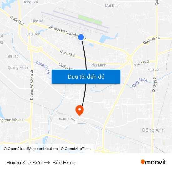 Huyện Sóc Sơn to Bắc Hồng map