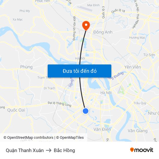 Quận Thanh Xuân to Bắc Hồng map