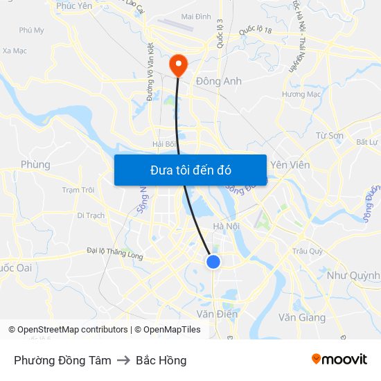 Phường Đồng Tâm to Bắc Hồng map